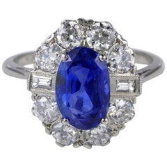5.95 Carat Certified No Heat Ceylon Sapphire 2.0 Carat Diamond Plat Ring