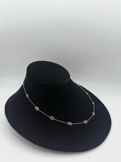 5.95 Carat Octagon Emerald Station Chain Necklace in 18k Solid Yellow Gold
