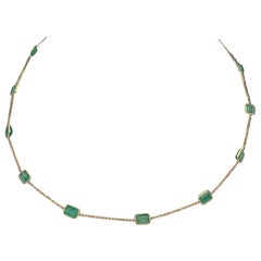 5,95 Karat Oktagon Smaragd Station Kette Halskette in 18k massivem Gelbgold