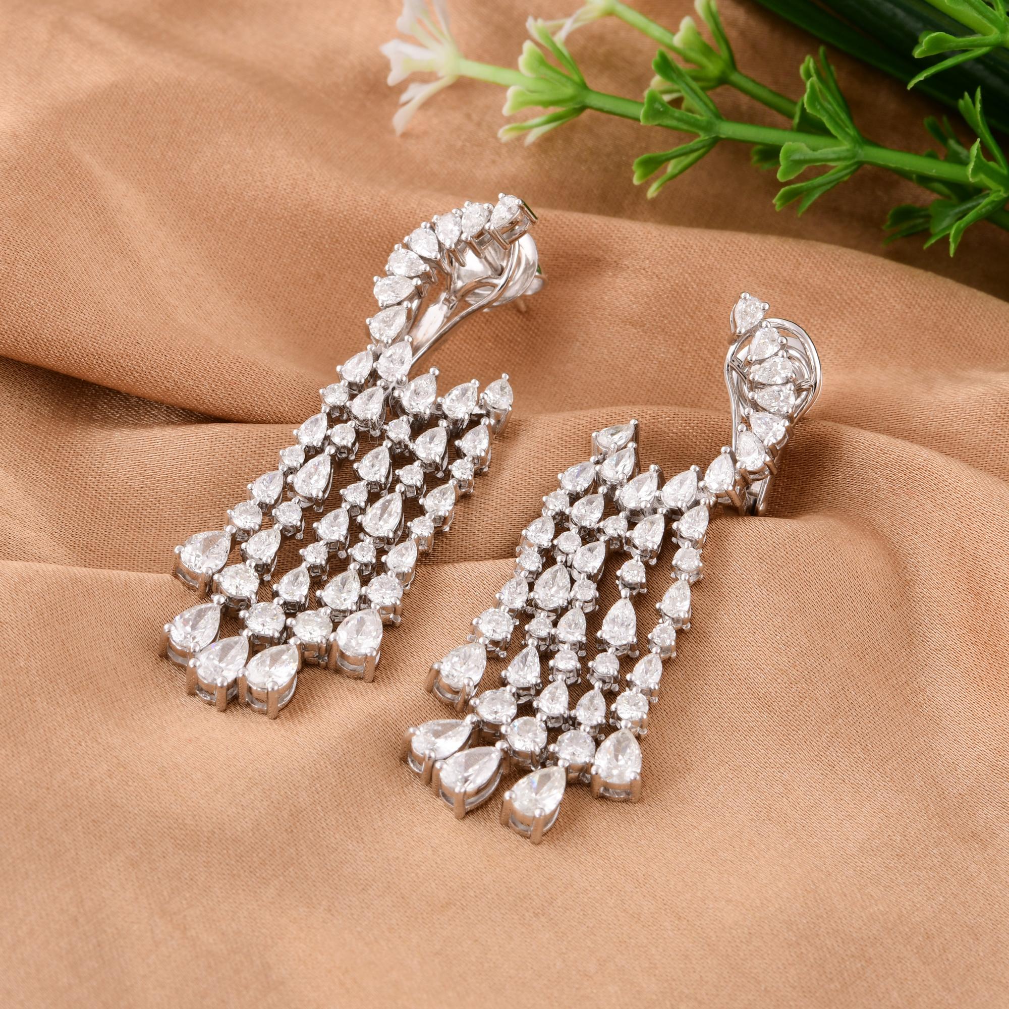 Pear Cut 5.95 Carat Pear & Round Diamond Chandelier Earrings 14 Karat White Gold Jewelry For Sale