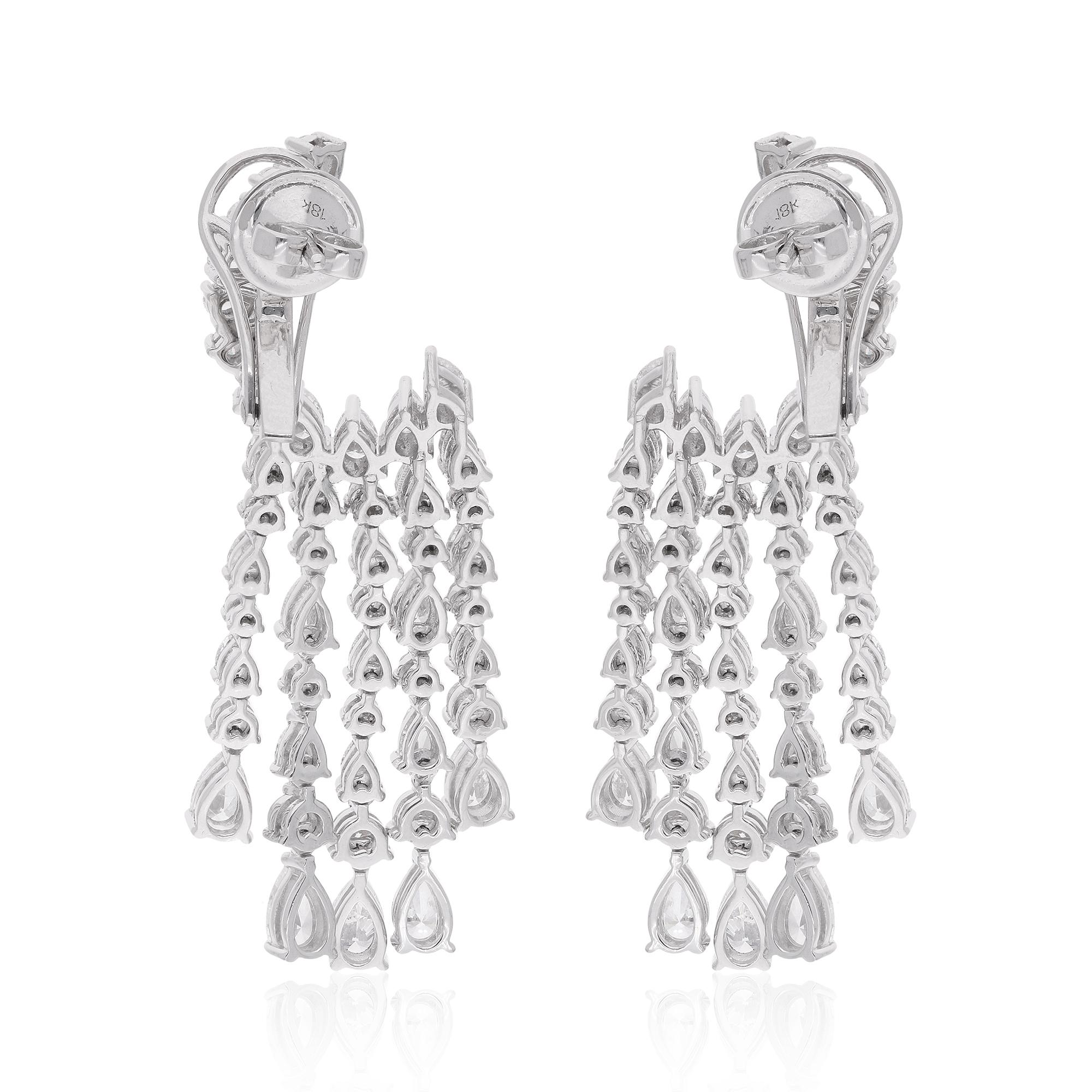 Women's 5.95 Carat Pear & Round Diamond Chandelier Earrings 14 Karat White Gold Jewelry For Sale