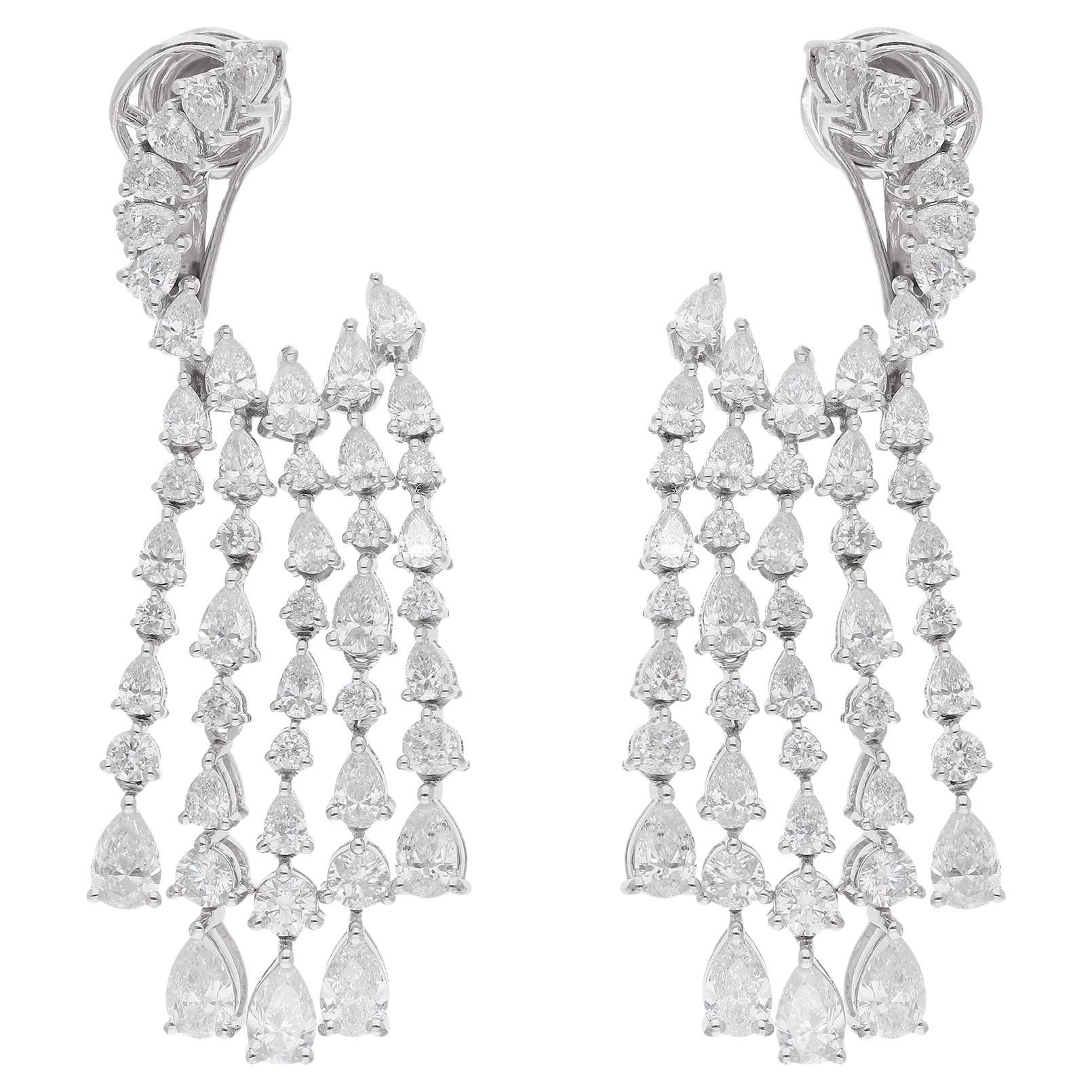 5.95 Carat Pear & Round Diamond Chandelier Earrings 14 Karat White Gold Jewelry For Sale