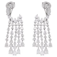 5.95 Carat Pear & Round Diamond Chandelier Earrings 14 Karat White Gold Jewelry