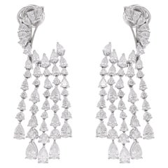 5.95 Carat Pear & Round Diamond Chandelier Earrings 18 Karat White Gold Jewelry