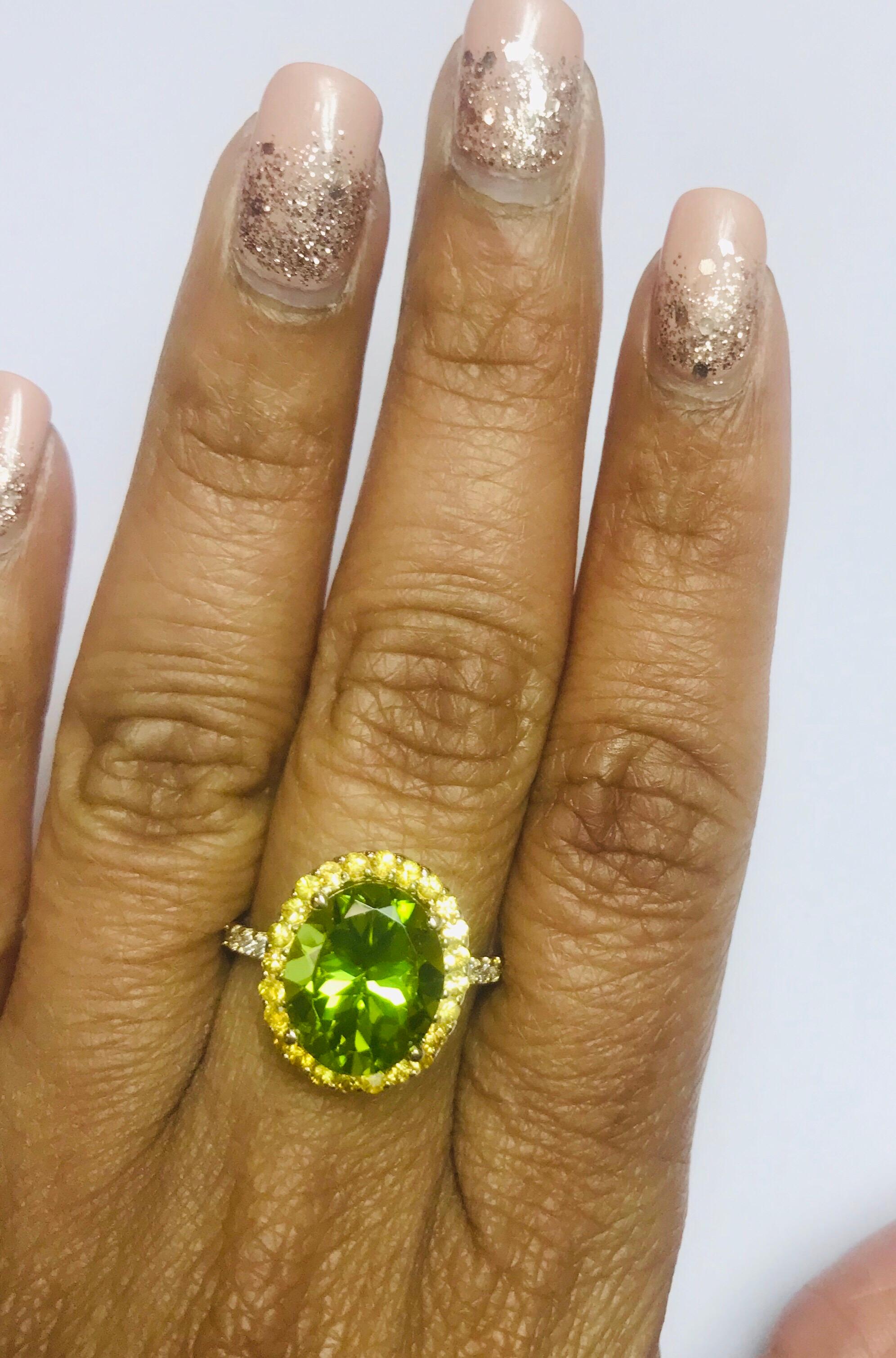 5.95 Carat Peridot Diamond 14 Karat Yellow Gold Engagement Ring 1