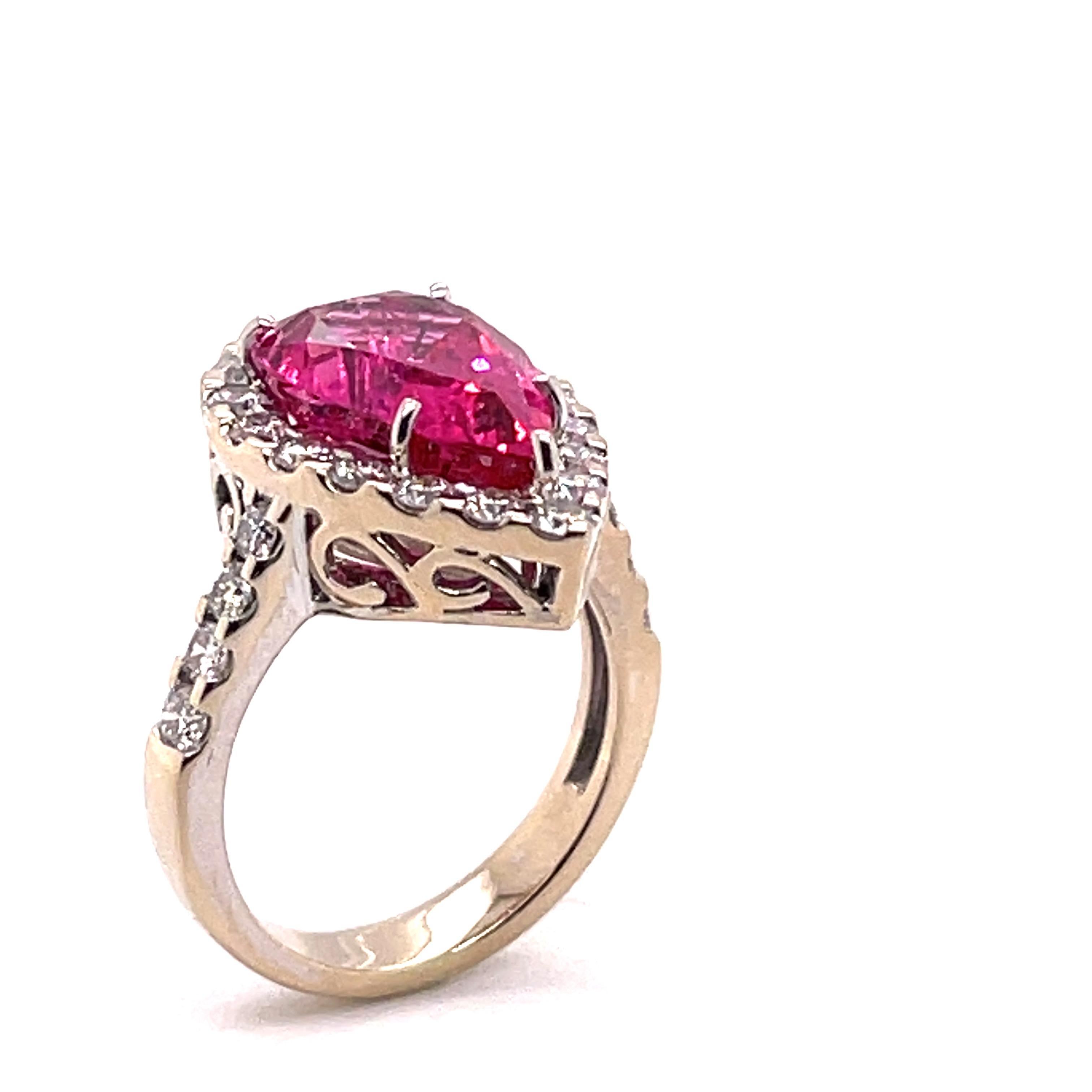 Pear Cut 5.95 Carat Pink Spinel Diamond Gold Ring For Sale