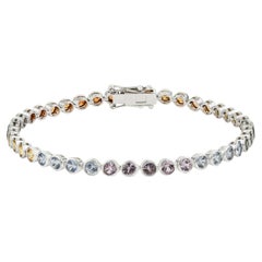 5,95 Karat Regenbogen Saphir Lünette Set Tennis Armband in 14K Weißgold 7 Zoll