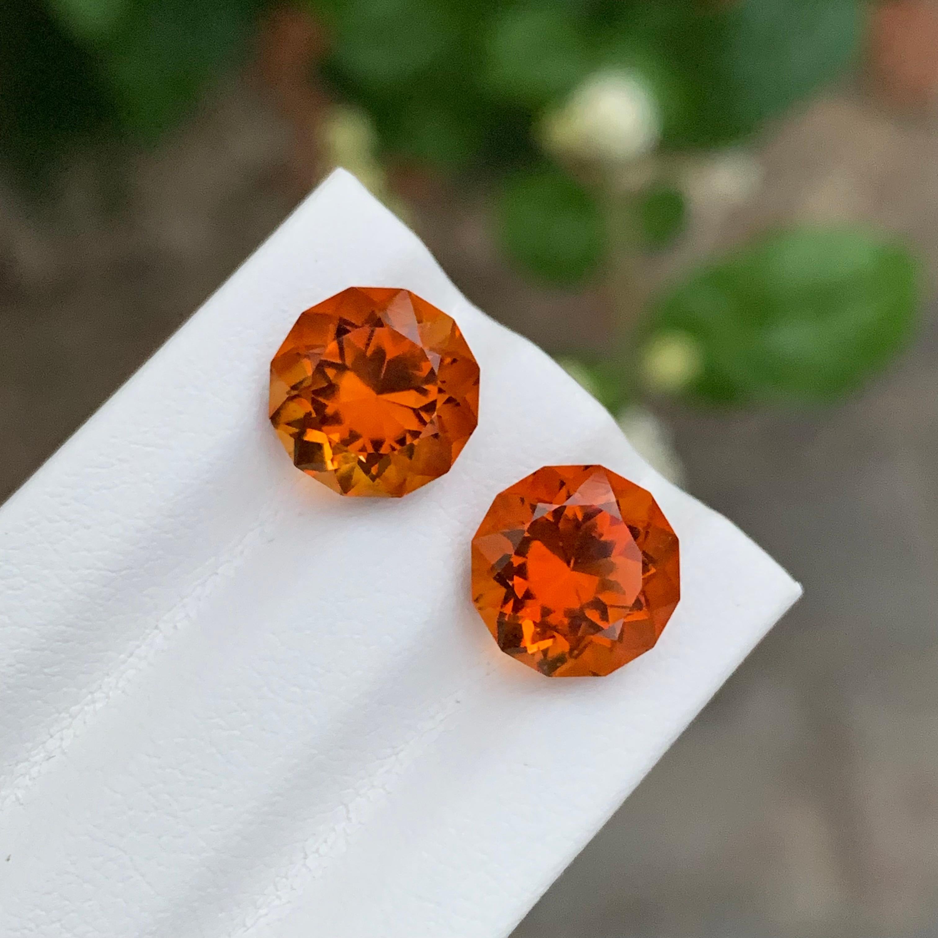5,95 Quilates Impresionante Pareja de Citrinos de Madeira Facetados Forma Redonda Gema Para Pendientes en venta 4