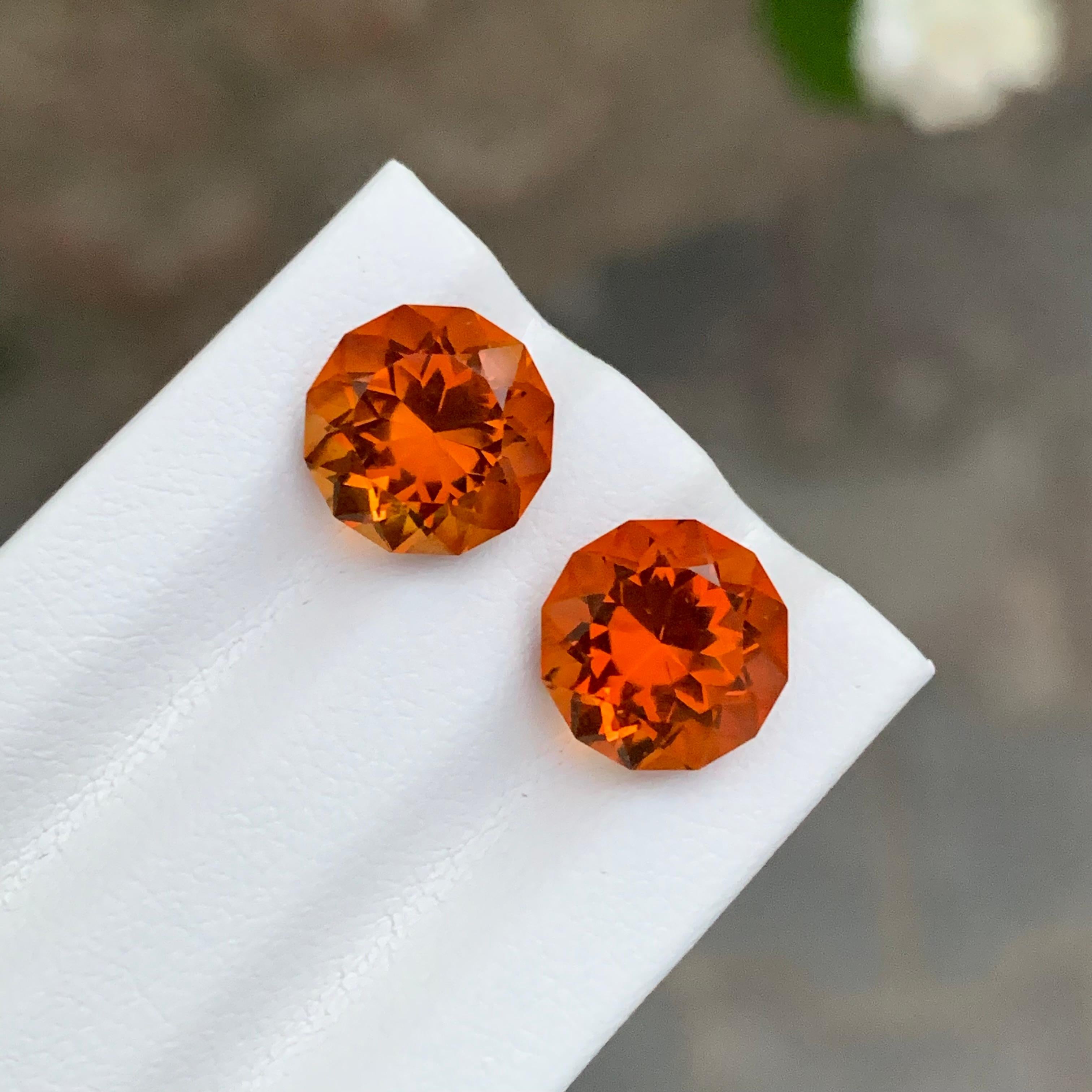5,95 Quilates Impresionante Pareja de Citrinos de Madeira Facetados Forma Redonda Gema Para Pendientes en venta 3