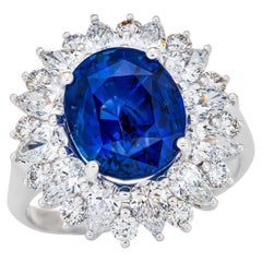 5.95 Carat Unheated Vivid Blue Sapphire (Ceylon) Engagement Ring GRS Certified
