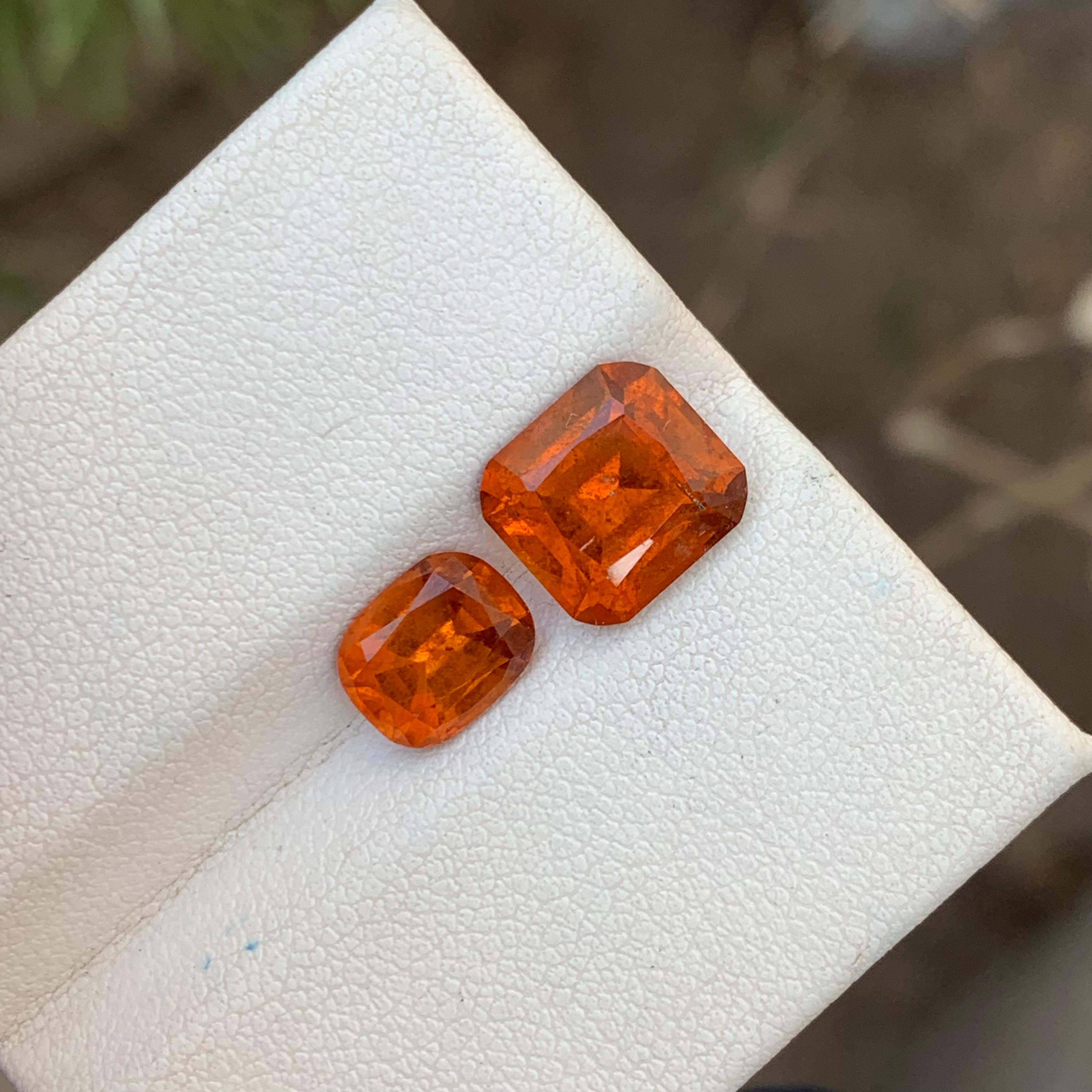 5.95 Carats Natural Loose Hessonite Garnet 2 Pieces For Ring Jewelry Making  For Sale 5