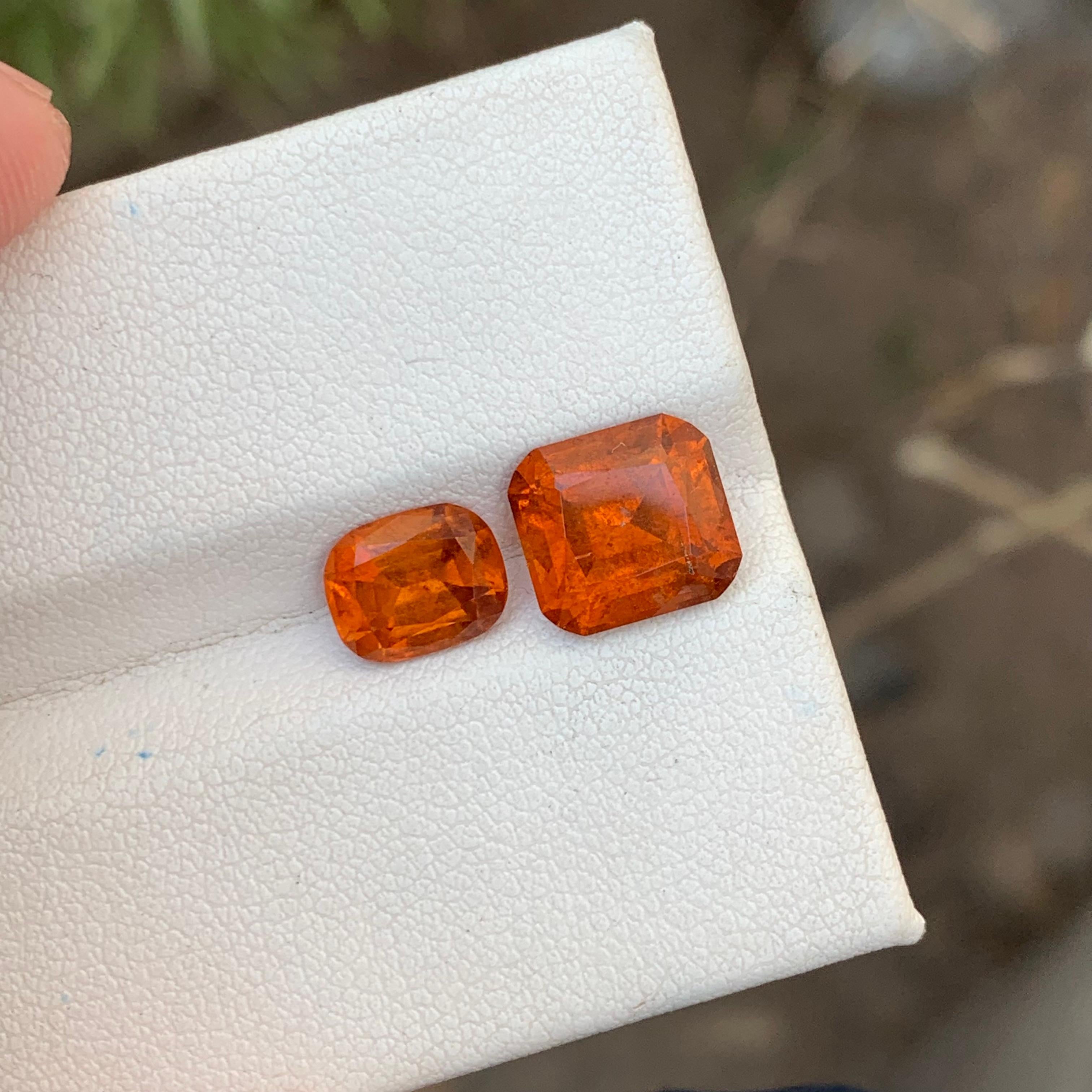 5.95 Carats Natural Loose Hessonite Garnet 2 Pieces For Ring Jewelry Making  For Sale 2