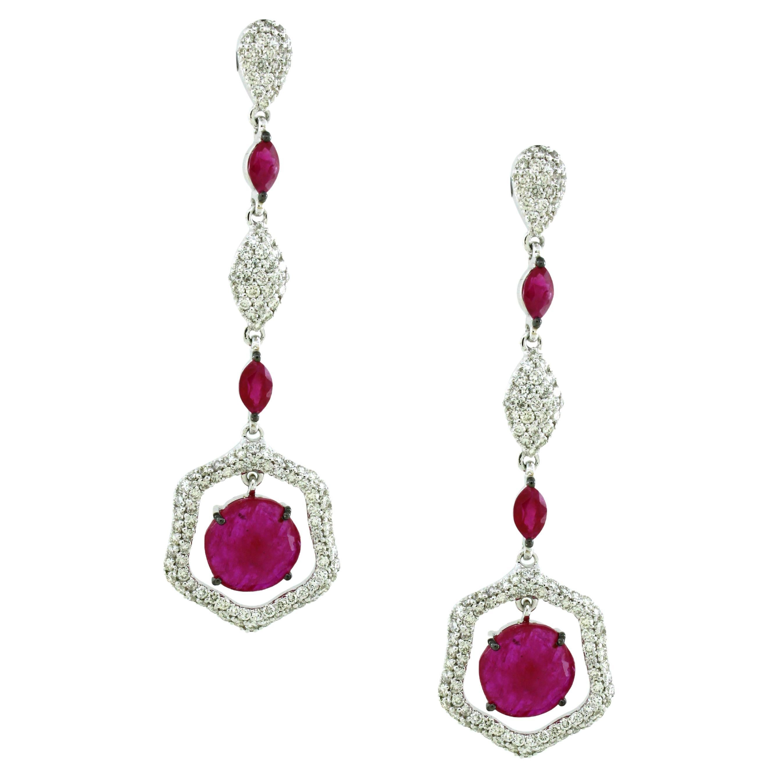 5.95 carats of Ruby Drop Earrings For Sale