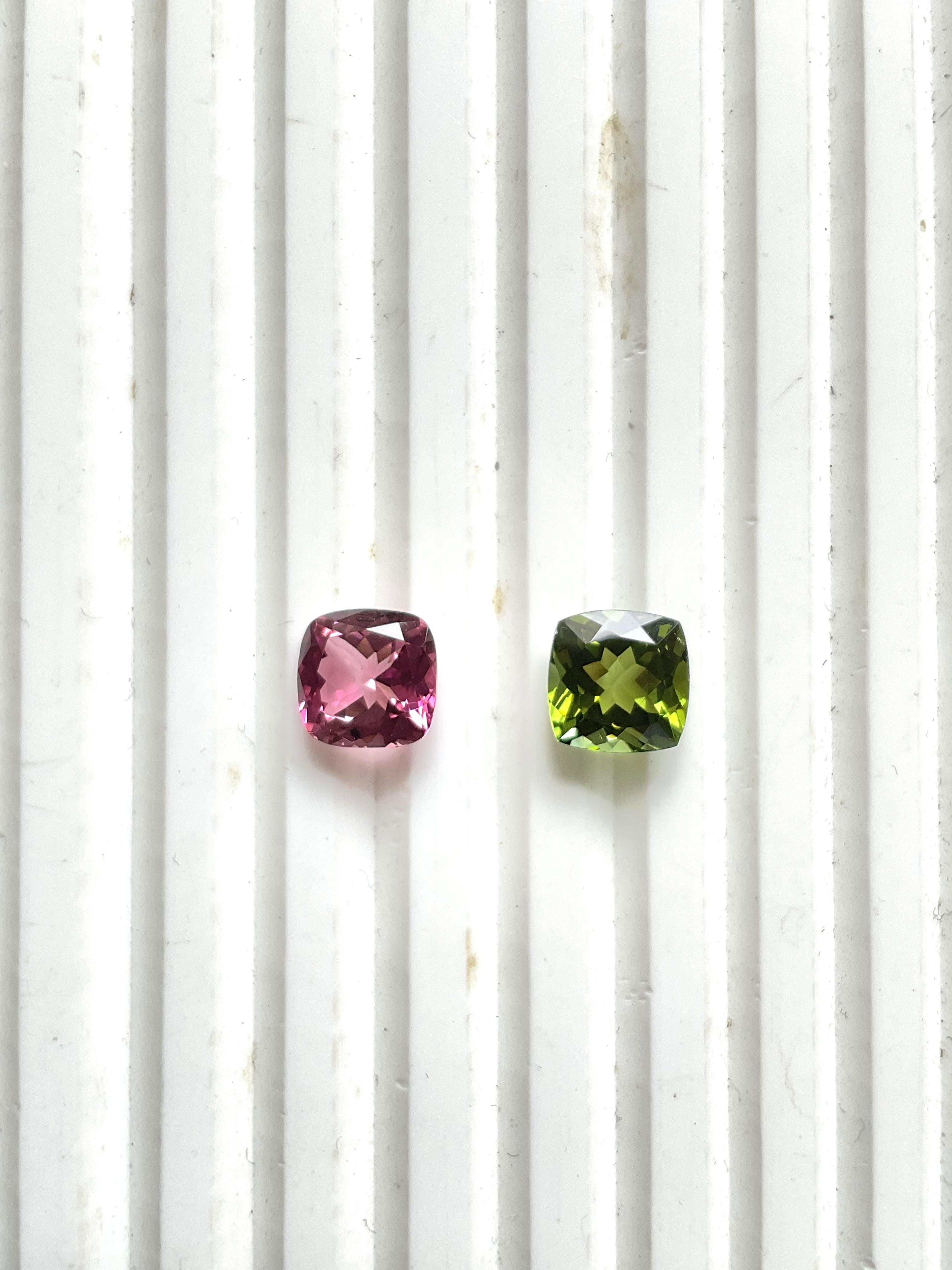 Art déco 5.95 Carats Tourmaline Cushion 2 Piece Faceted Cut stone Top Quality Natural gem en vente