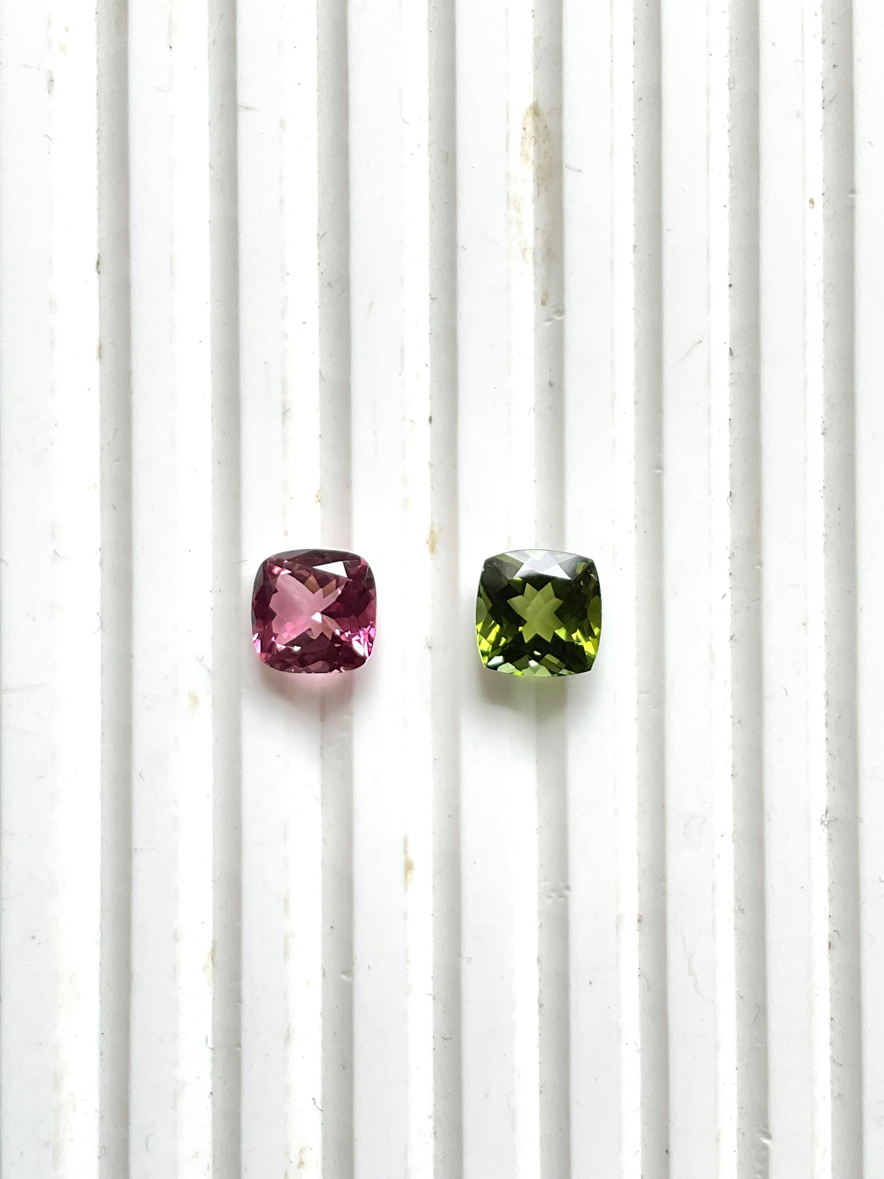 Taille coussin 5.95 Carats Tourmaline Cushion 2 Piece Faceted Cut stone Top Quality Natural gem en vente