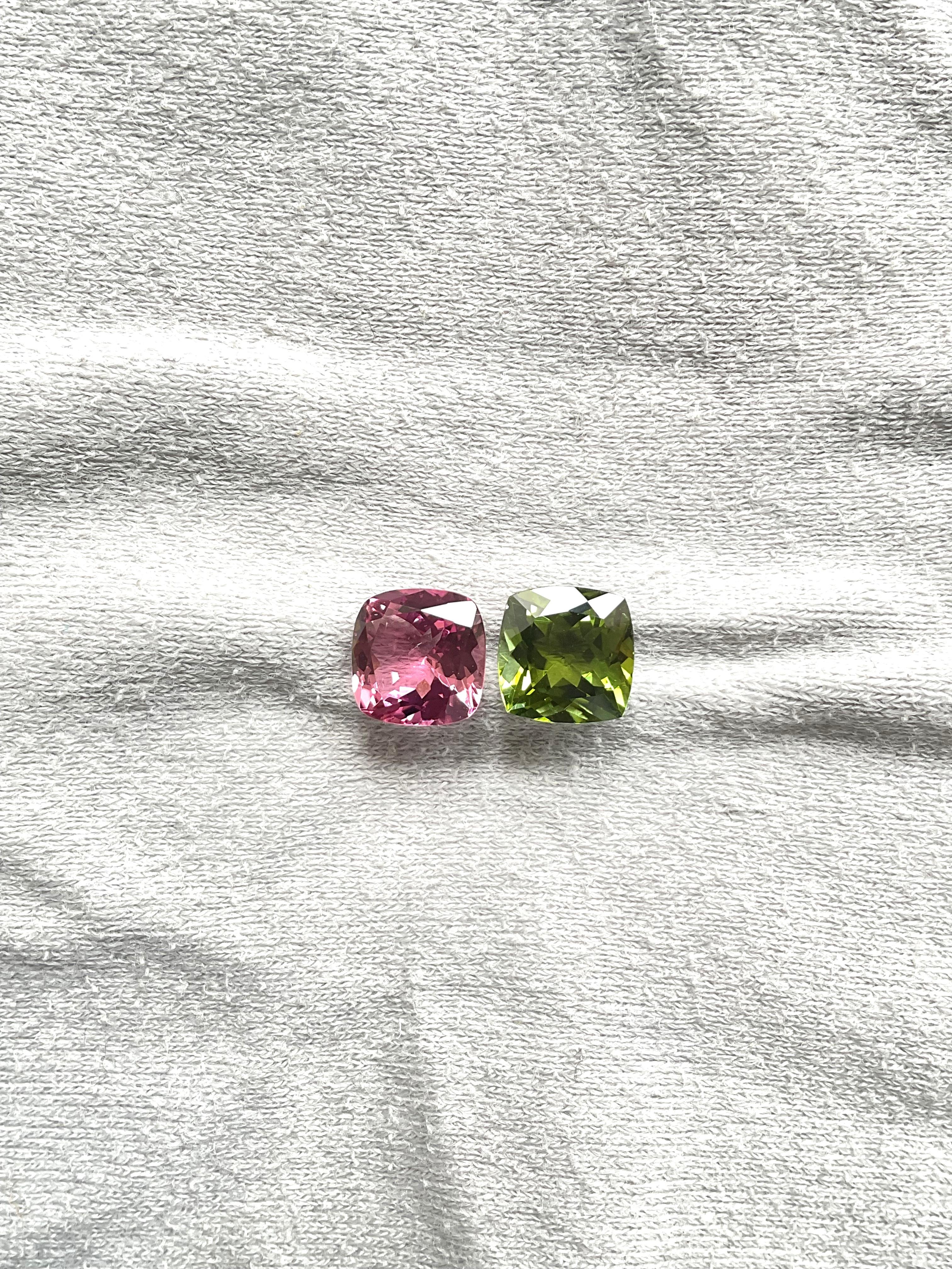 5.95 Carats Tourmaline Cushion 2 Piece Faceted Cut stone Top Quality Natural gem Unisexe en vente