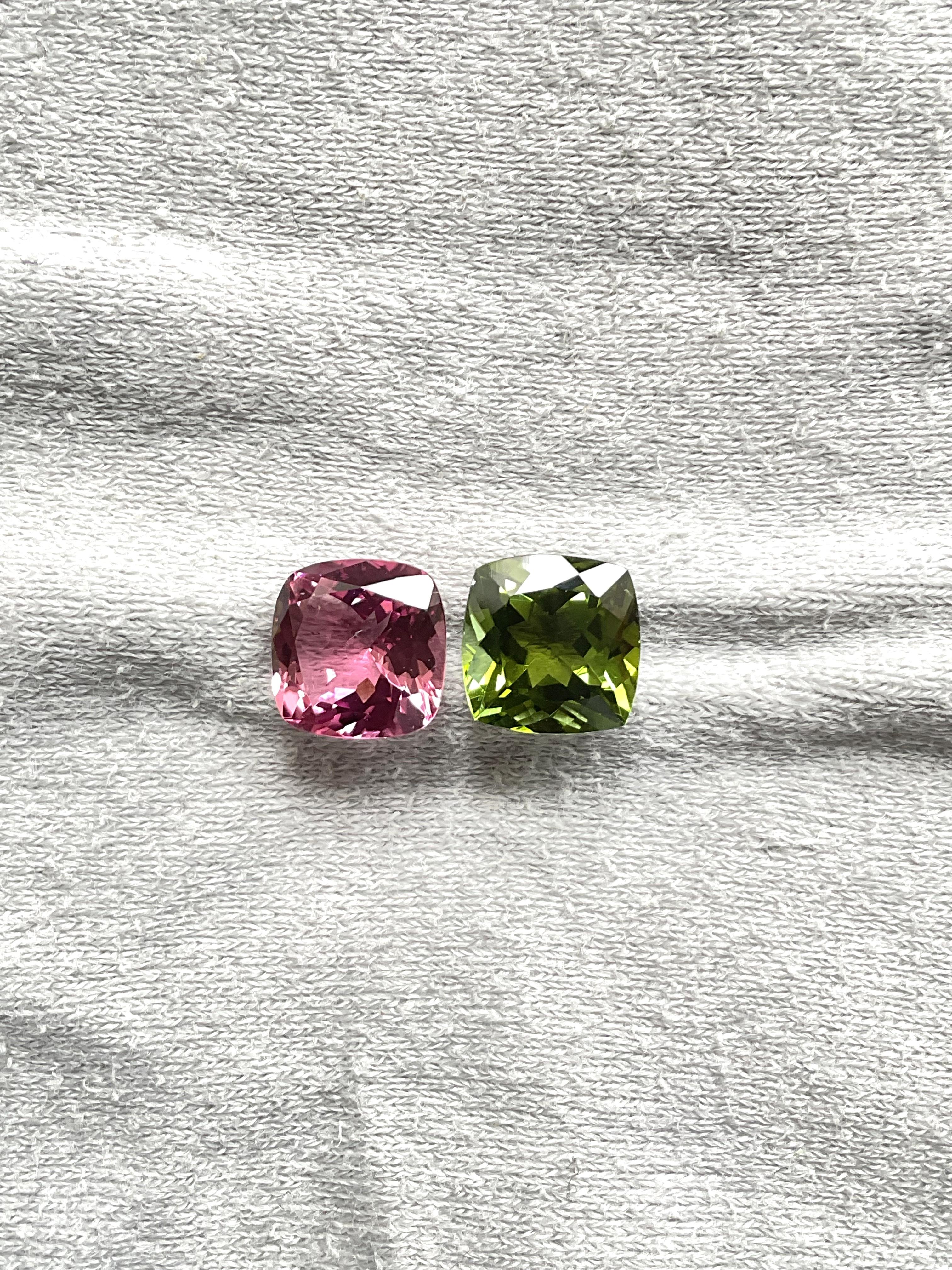 5.95 Carats Tourmaline Cushion 2 Piece Faceted Cut stone Top Quality Natural gem en vente 1