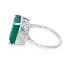 5.95 Carats Zambian Emerald 0.58 Carat SI/H Diamond 14k White Gold Cocktail Ring
