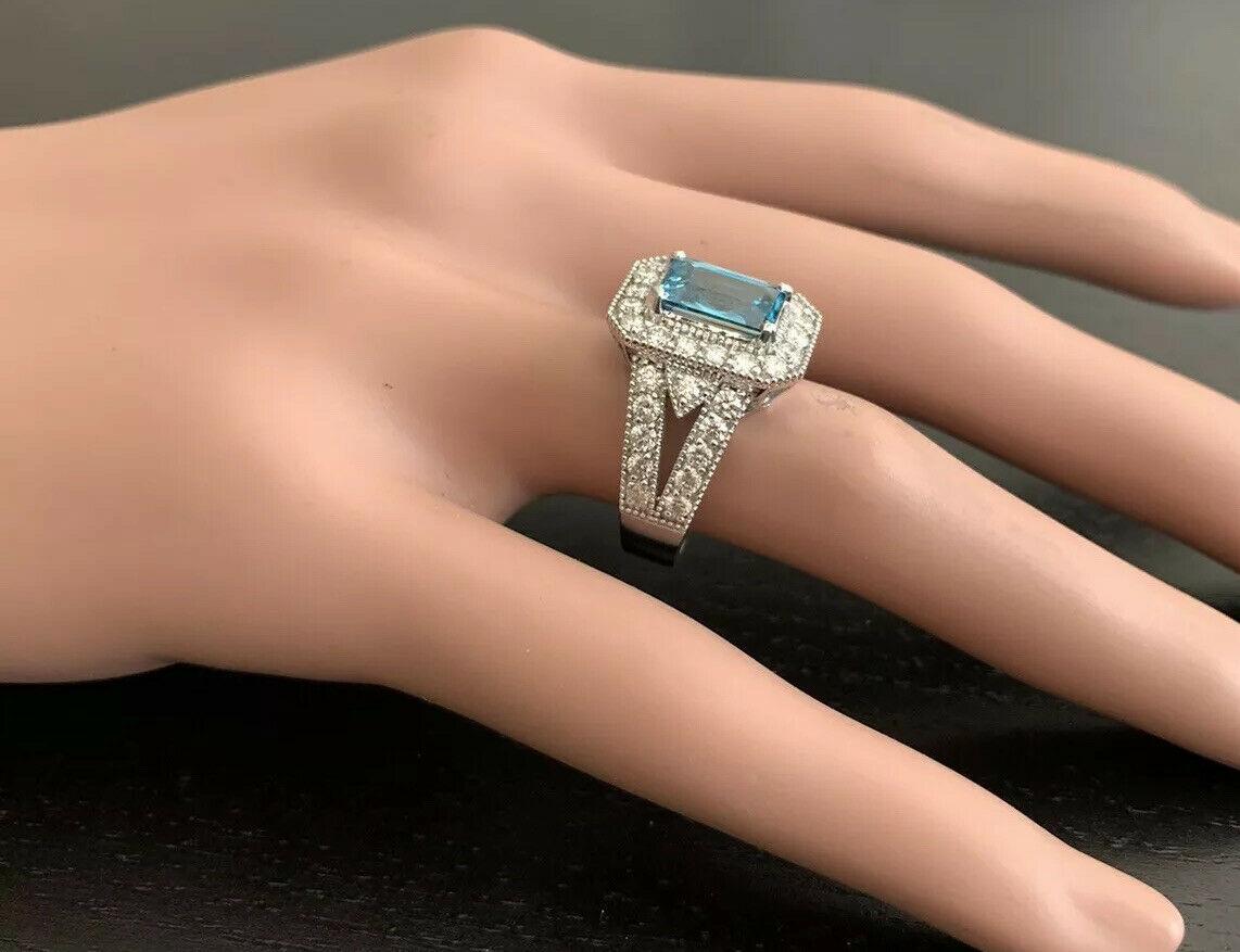 5.95 Ct Natural Nice Looking Blue Zircon and Diamond 14K Solid White Gold Ring For Sale 3