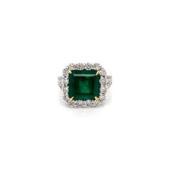 5.95 Total Carat Green Emerald and Diamond Ladies Ring