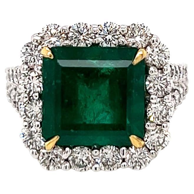 5.95 Total Carat Green Emerald and Diamond Ladies Ring For Sale