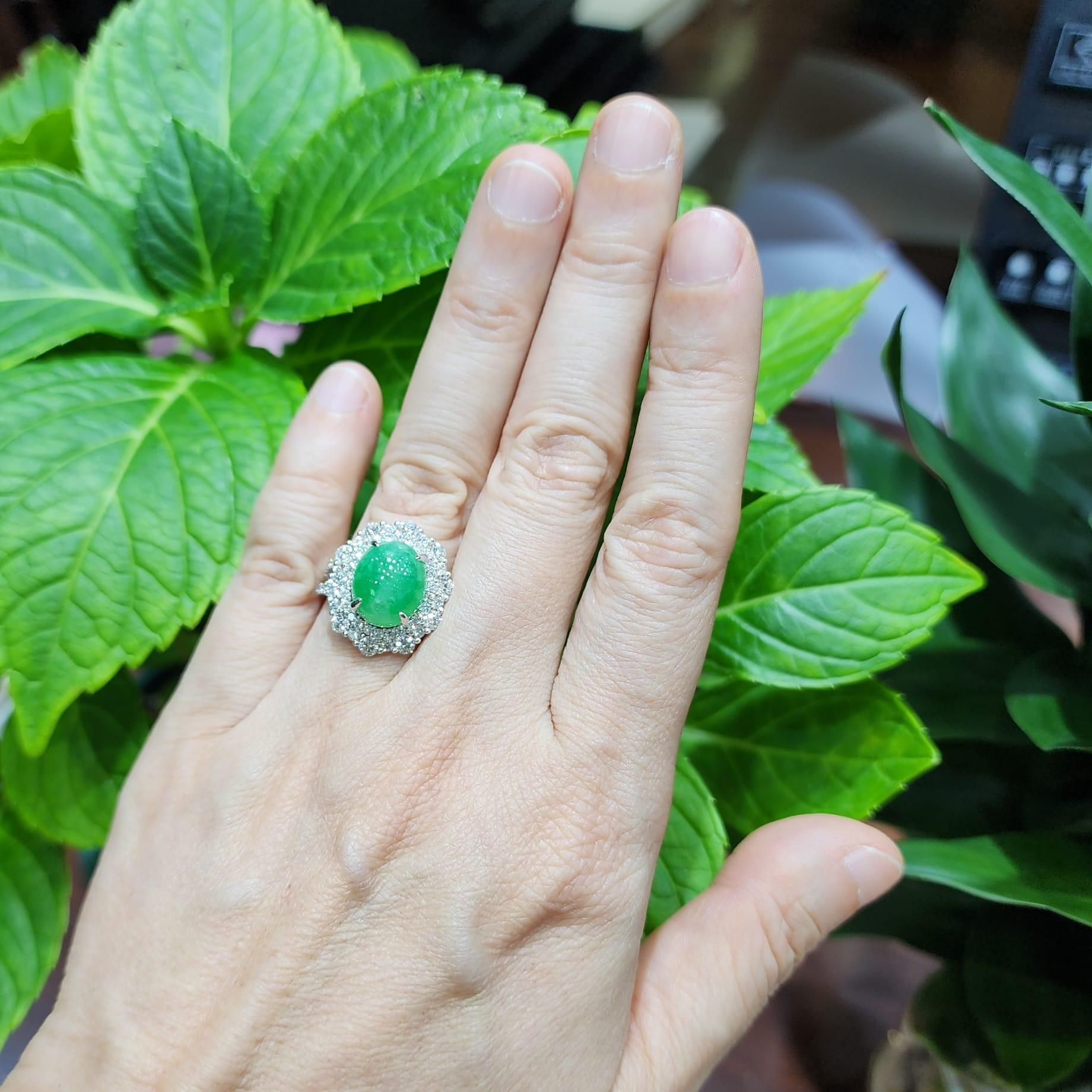 5.95Ct Jadeite and Diamond Ring in 18 Karat White Gold For Sale 1