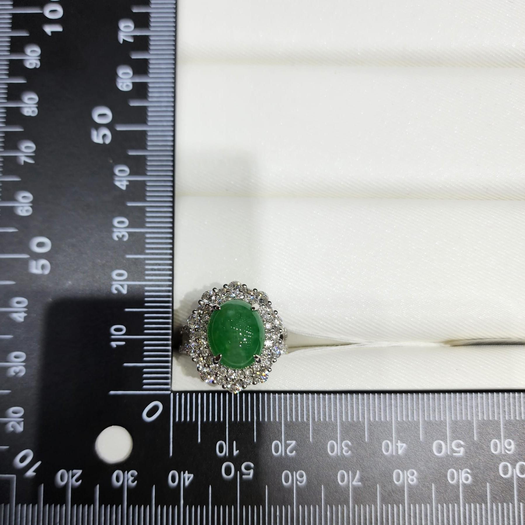 Vintage 5.95Ct Jadeite and Diamond Ring in 18 Karat White Gold For Sale 2