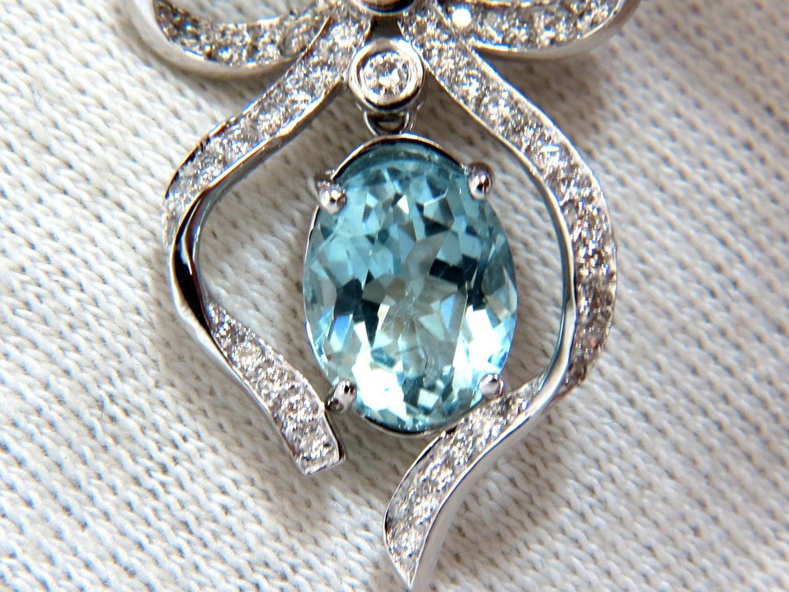 Women's or Men's 5.95ct natural aquamarine diamonds dangle earrings 14kt ribbon bowtie deco