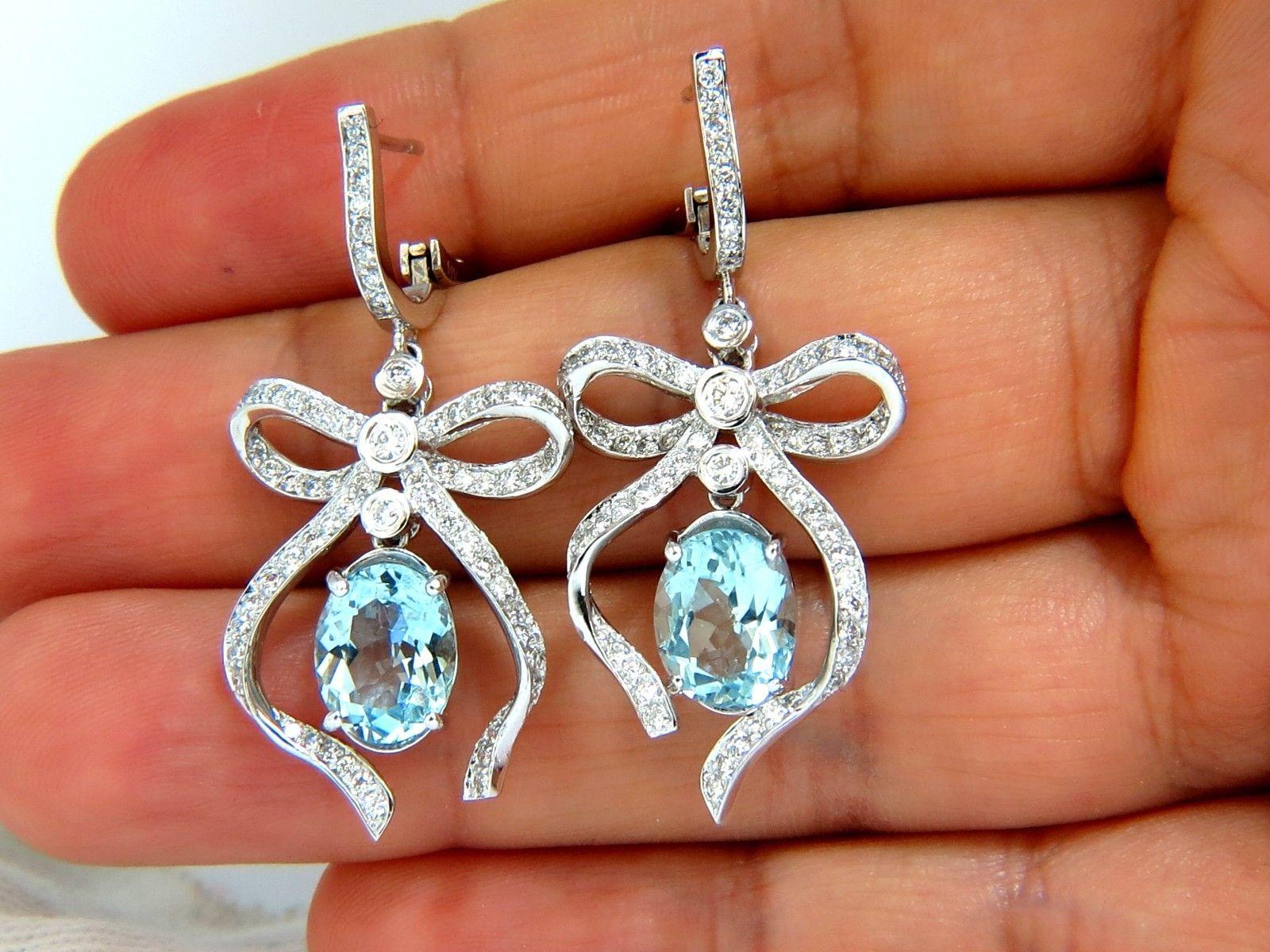 5.95ct natural aquamarine diamonds dangle earrings 14kt ribbon bowtie deco 2