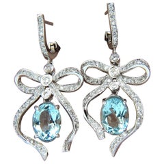 5.95ct natural aquamarine diamonds dangle earrings 14kt ribbon bowtie deco