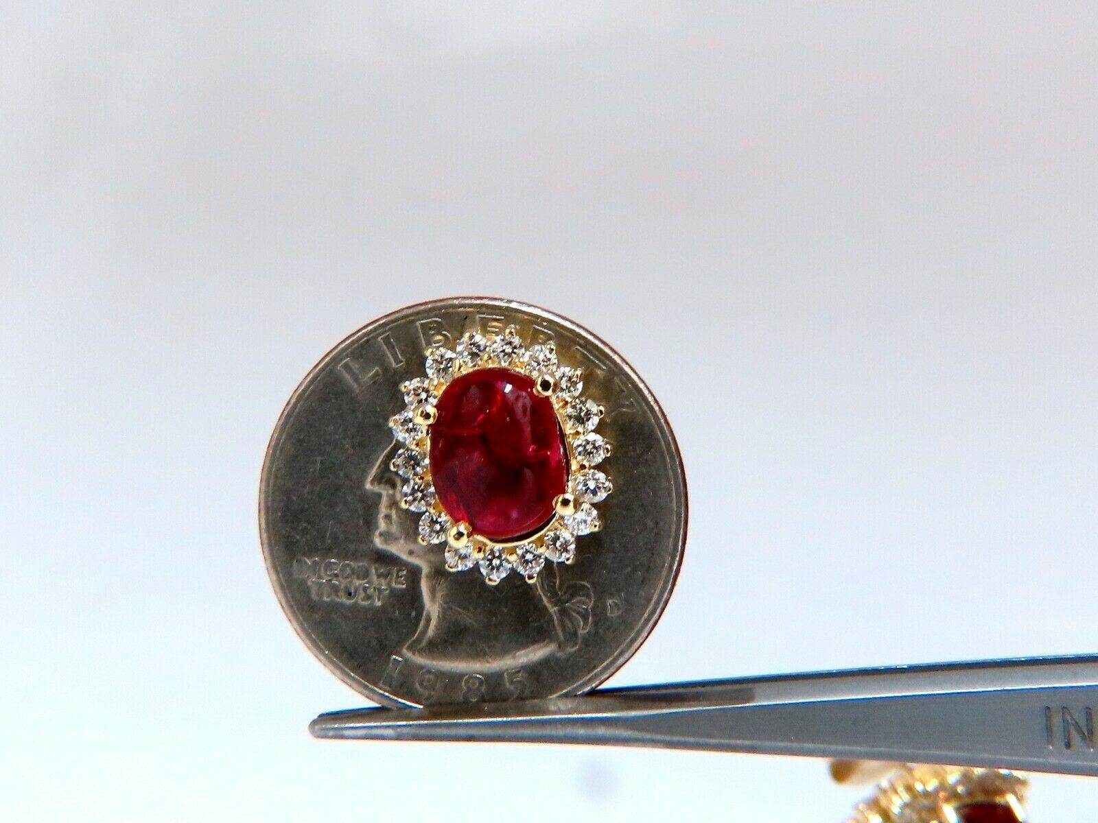 Round Cut 5.95 Carat Natural Raspberry Red Spinel Diamonds Earrings 14 Karat Gold For Sale