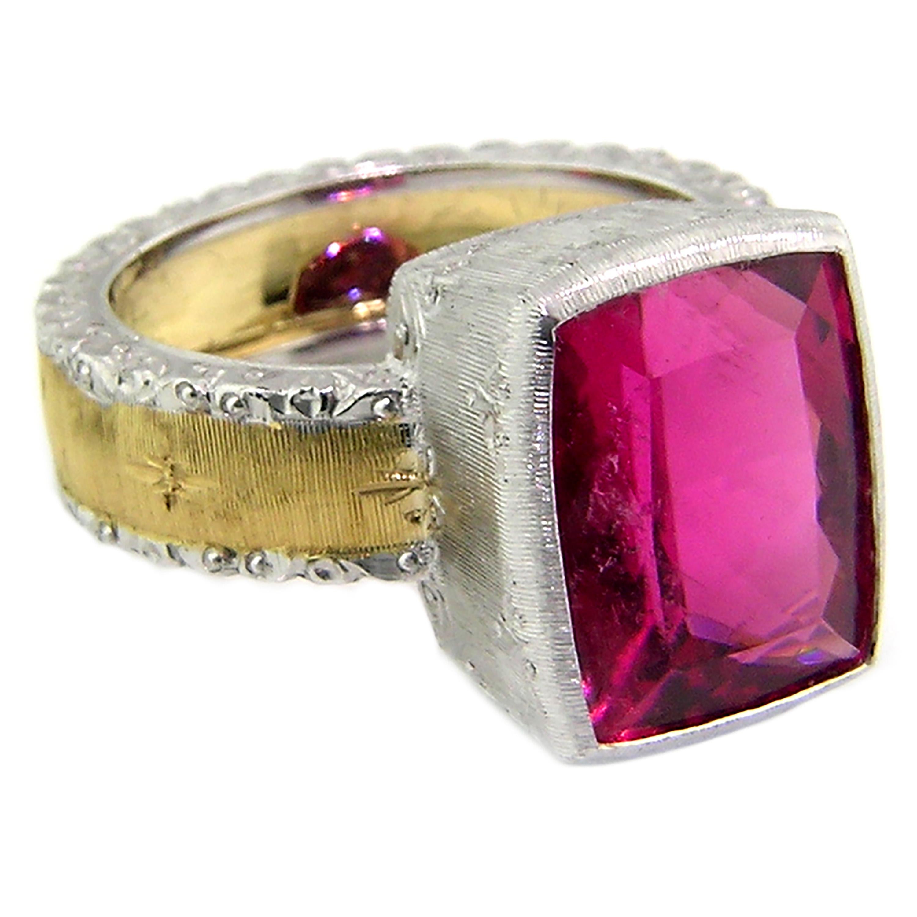 5.95ct Rubellite Tourmaline 18kt Ring, Made in Italy by Cynthia Scott Jewelry In New Condition For Sale In Logan, UT