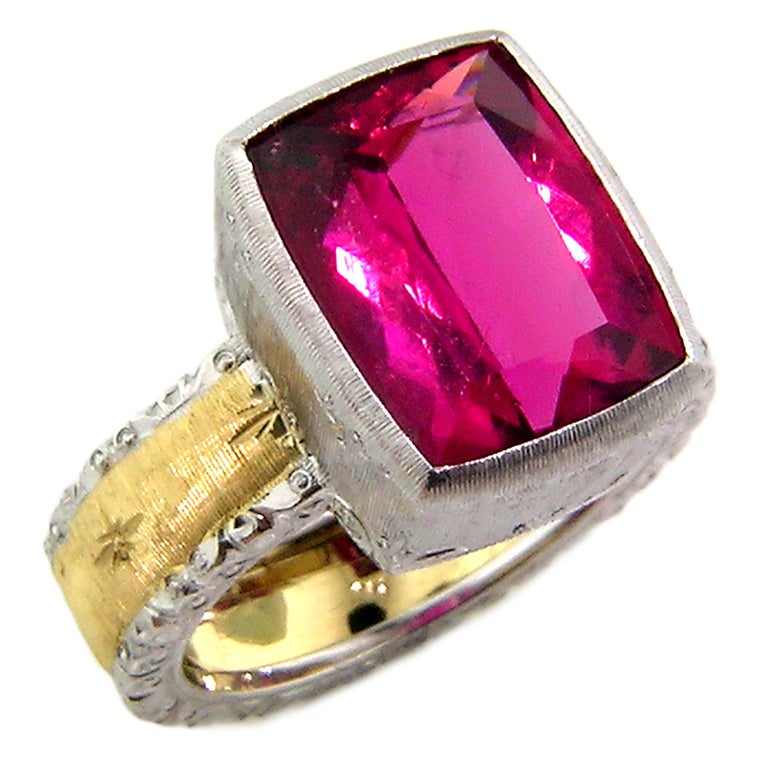 5.95ct Rubellite Tourmaline 18kt Ring, Made in Italy by Cynthia Scott Jewelry For Sale