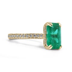 5.95tcw AAA Quality Colombian Emerald & Pave Diamond Accents Engagement Ring 18k