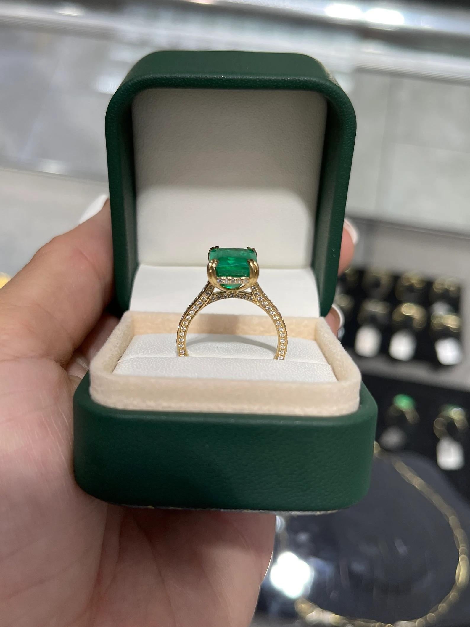 5.95tcw AAA Quality Colombian Emerald & Pave Diamond Accents Engagement Ring 18k For Sale 1