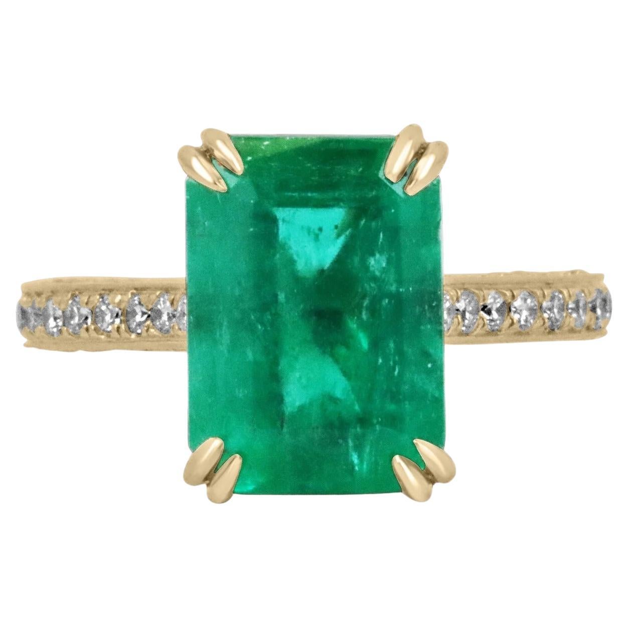 5.95tcw AAA Quality Colombian Emerald & Pave Diamond Accents Engagement Ring 18k For Sale