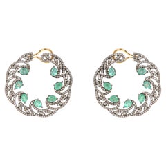 5.96 Carat Emerald and Diamond Modulation Hoop Earrings in Art-Deco Style
