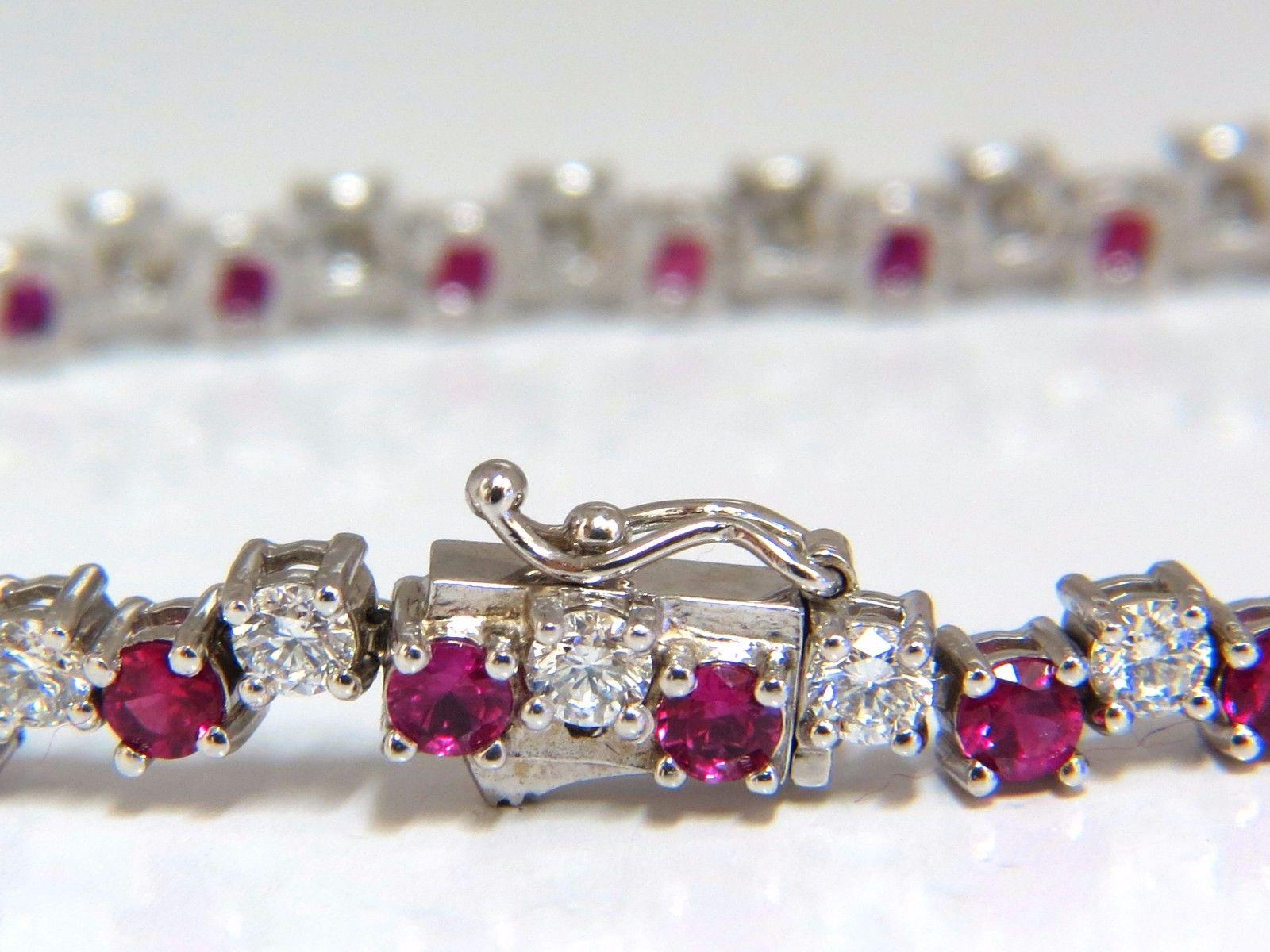 5.96 Carat Natural Ruby Diamonds Alternating Tennis Bracelet 14 Karat In New Condition For Sale In New York, NY