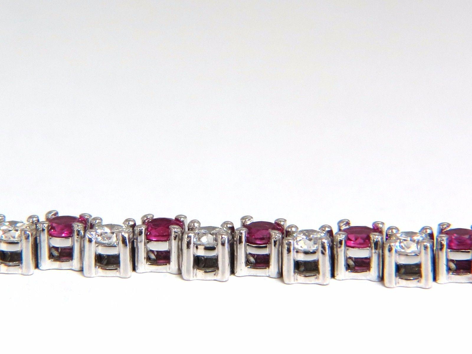 Women's or Men's 5.96 Carat Natural Ruby Diamonds Alternating Tennis Bracelet 14 Karat For Sale