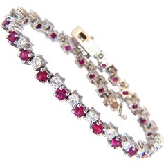 5.96 Carat Natural Ruby Diamonds Alternating Tennis Bracelet 14 Karat