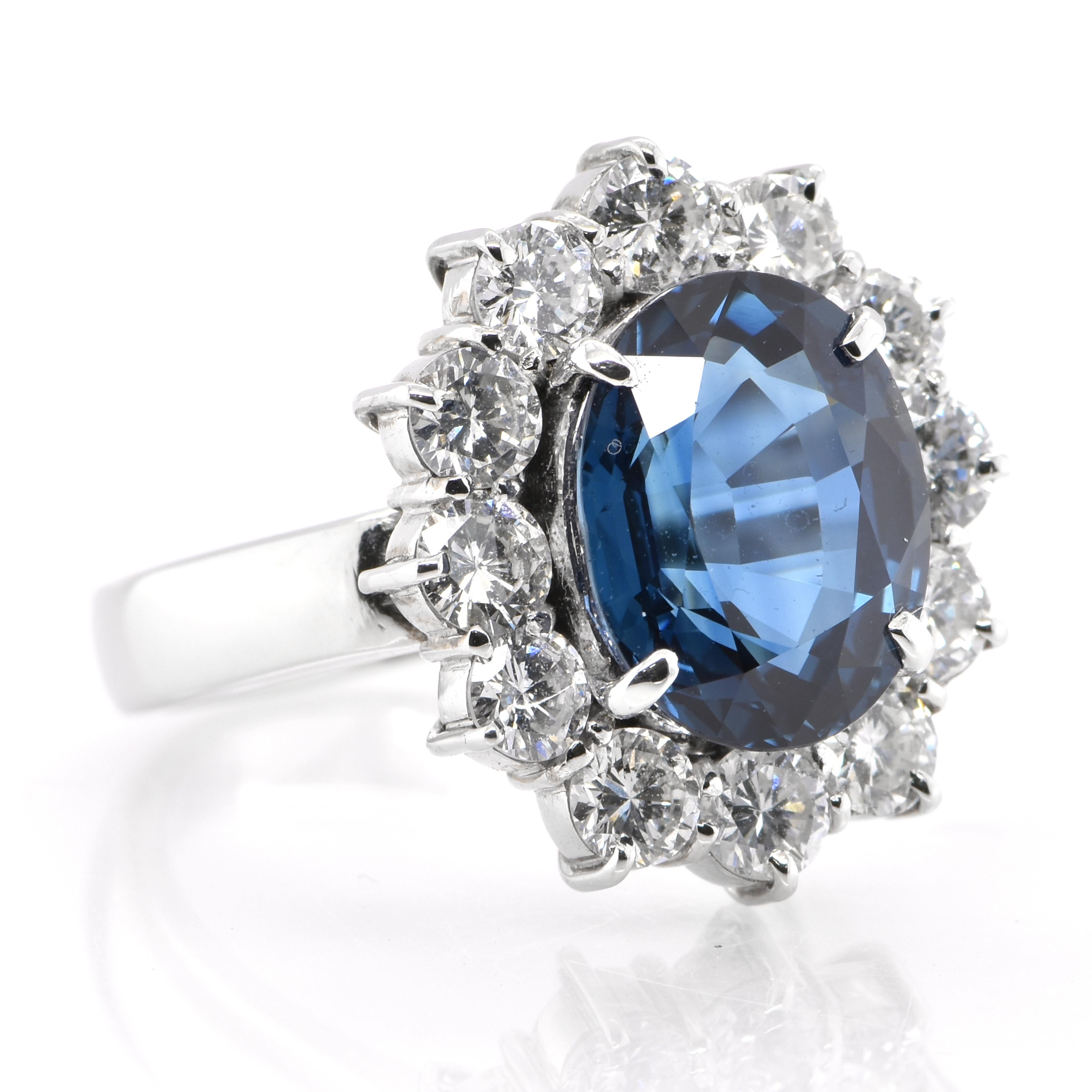 Modern 5.96 Carat Natural Sapphire and Diamond Cocktail Ring Set in Platinum