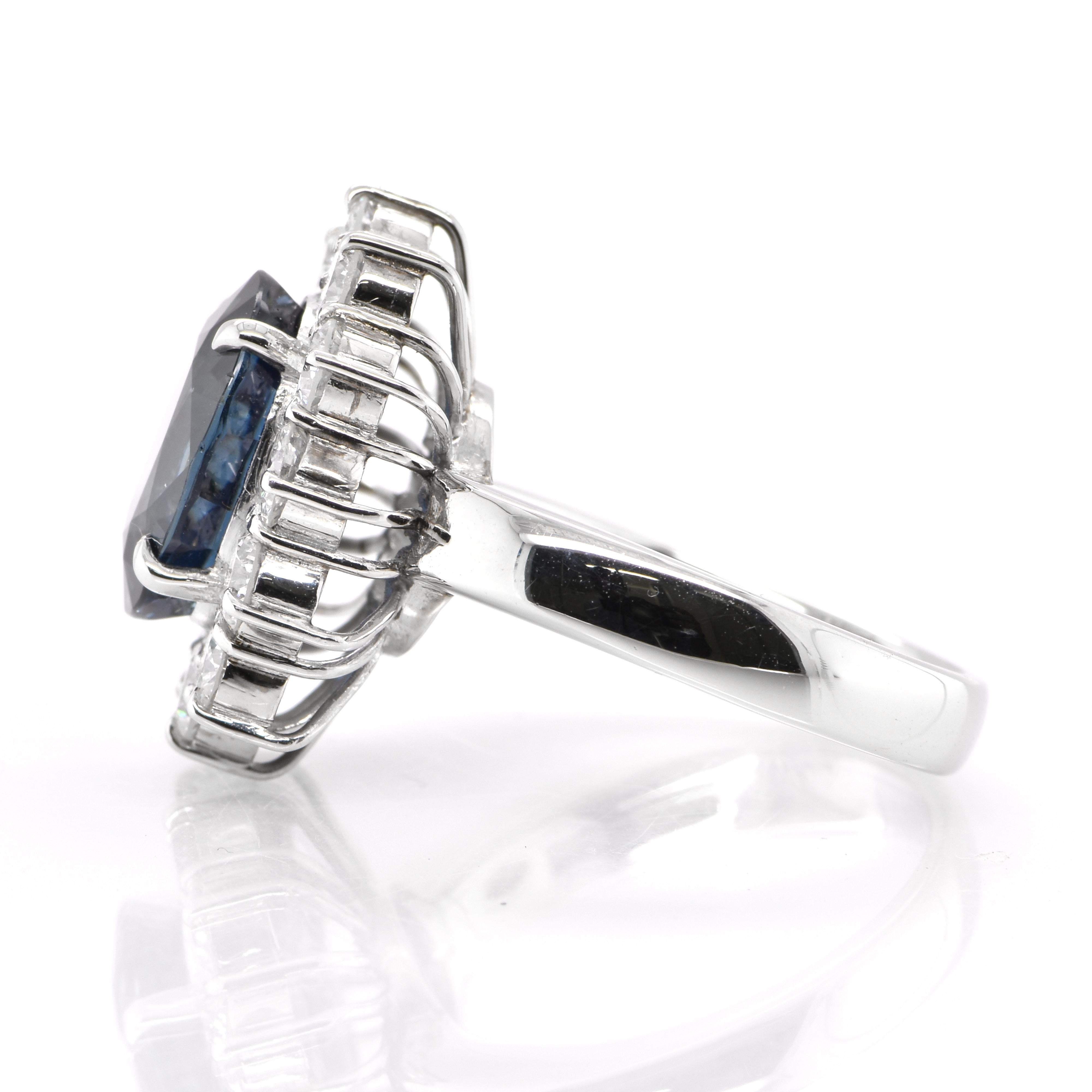 Oval Cut 5.96 Carat Natural Sapphire and Diamond Cocktail Ring Set in Platinum