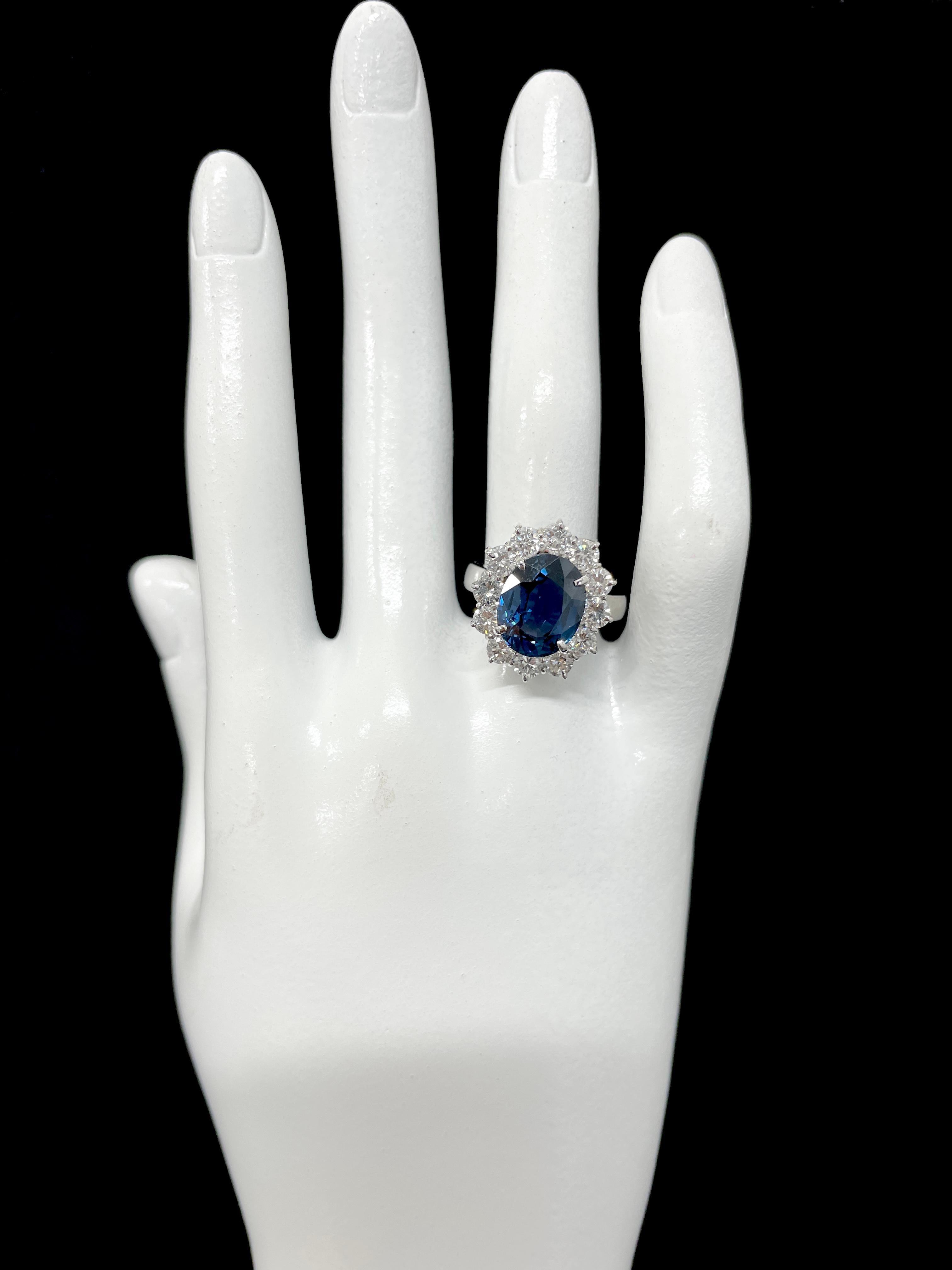 5.96 Carat Natural Sapphire and Diamond Cocktail Ring Set in Platinum 1