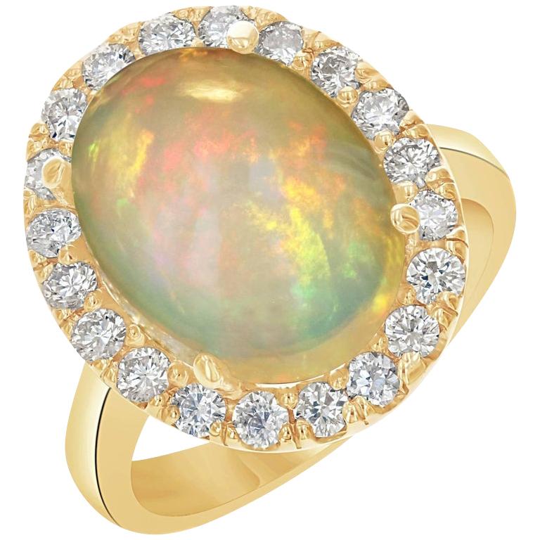 5.96 Carat Oval Cut Opal Diamond 14 Karat Yellow Gold Ring For Sale at ...