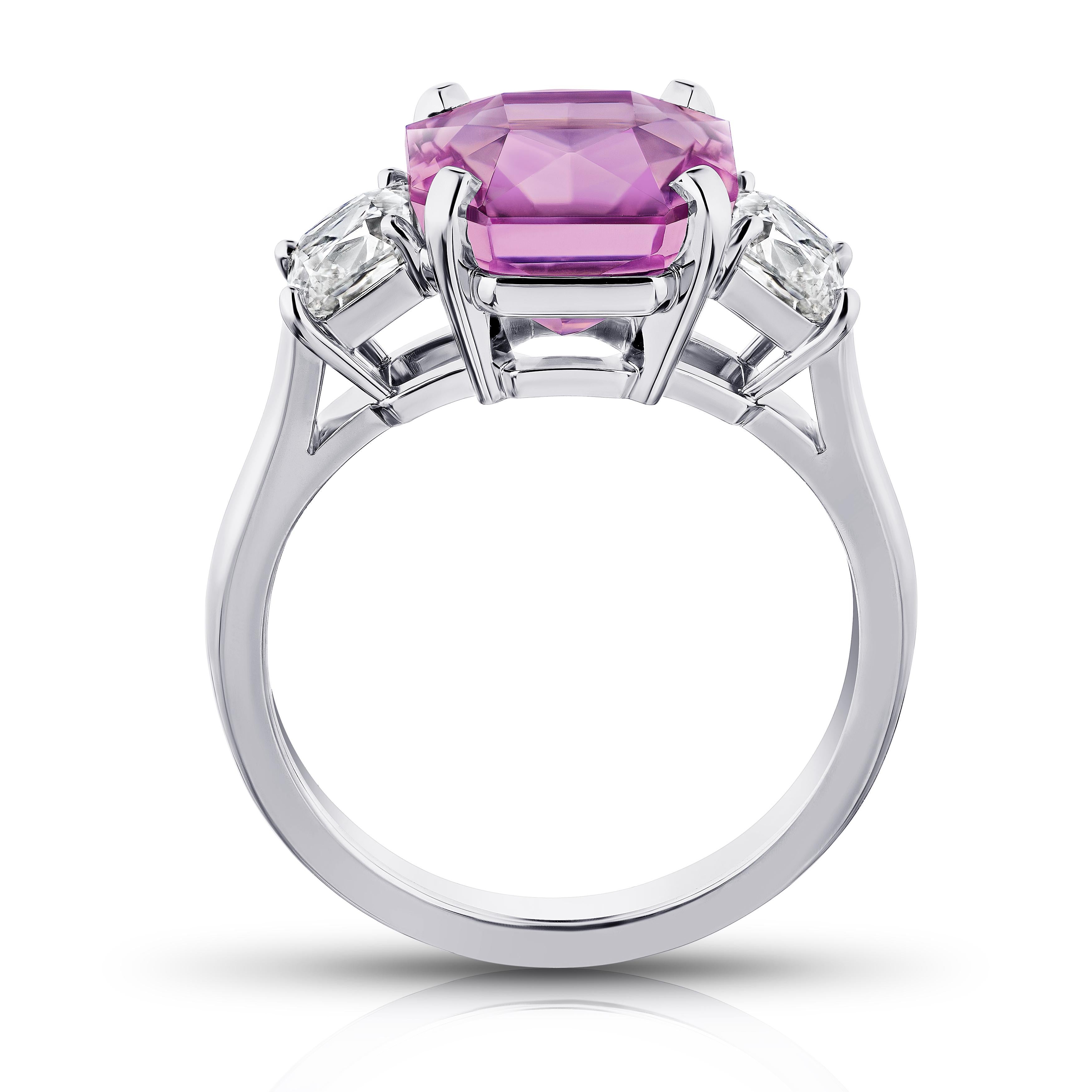 Ring mit 5,96 Karat rosa Saphir im Strahlenschliff und Diamanten (Zeitgenössisch) im Angebot