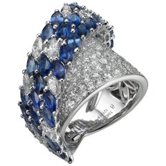 5.96 Carat Sapphire 3.06 Carat Diamond 18 Karat White Gold Cocktail Ring