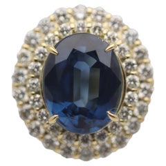 5.96 Carat Sapphire Diamond Double-Halo Gold Ring