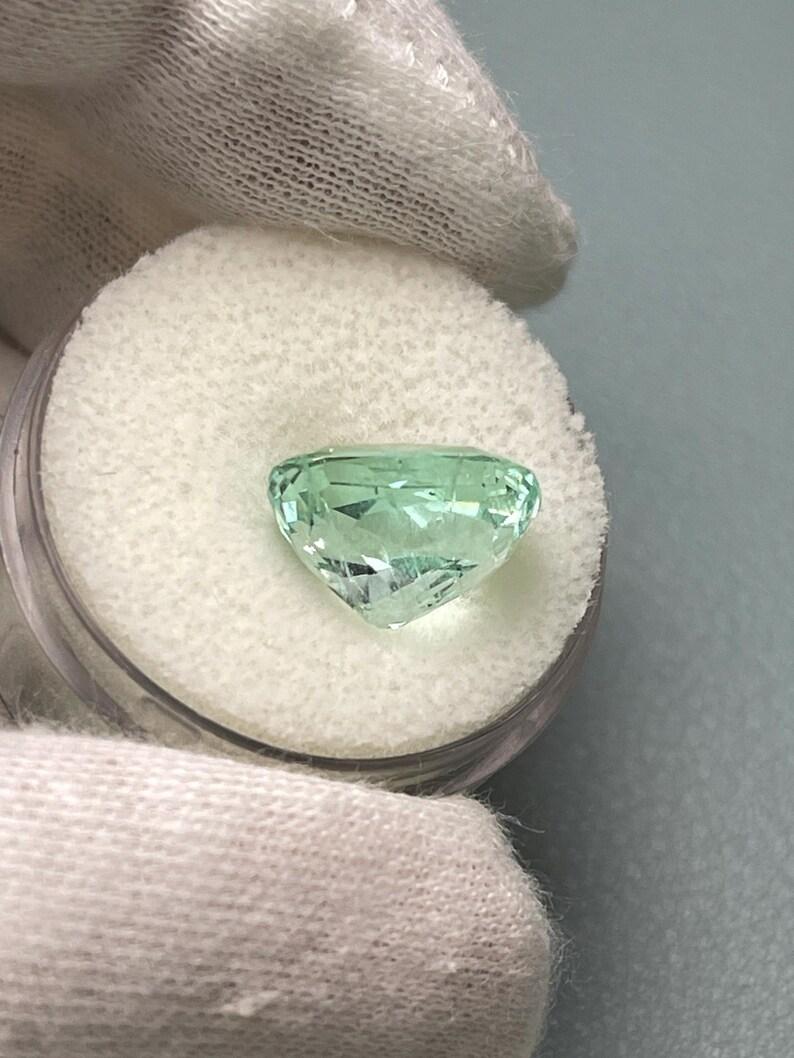 5.96 Carat Seafoam Green Colombian Emerald - Elongated Cushion Cut May Birthston For Sale 2