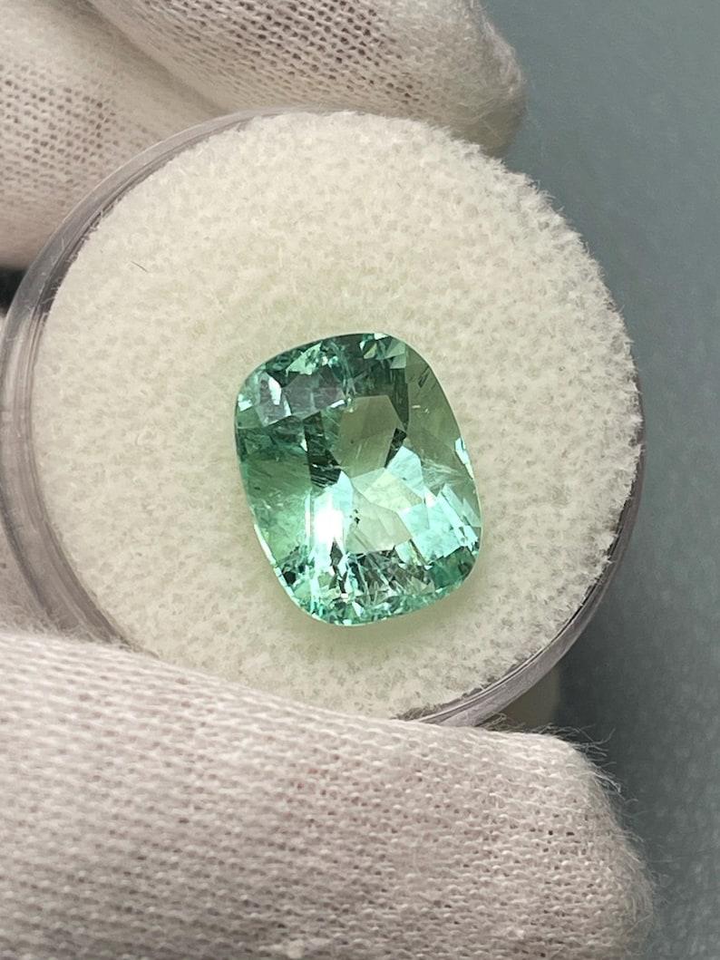 Women's 5.96 Carat Seafoam Green Colombian Emerald - Elongated Cushion Cut May Birthston For Sale
