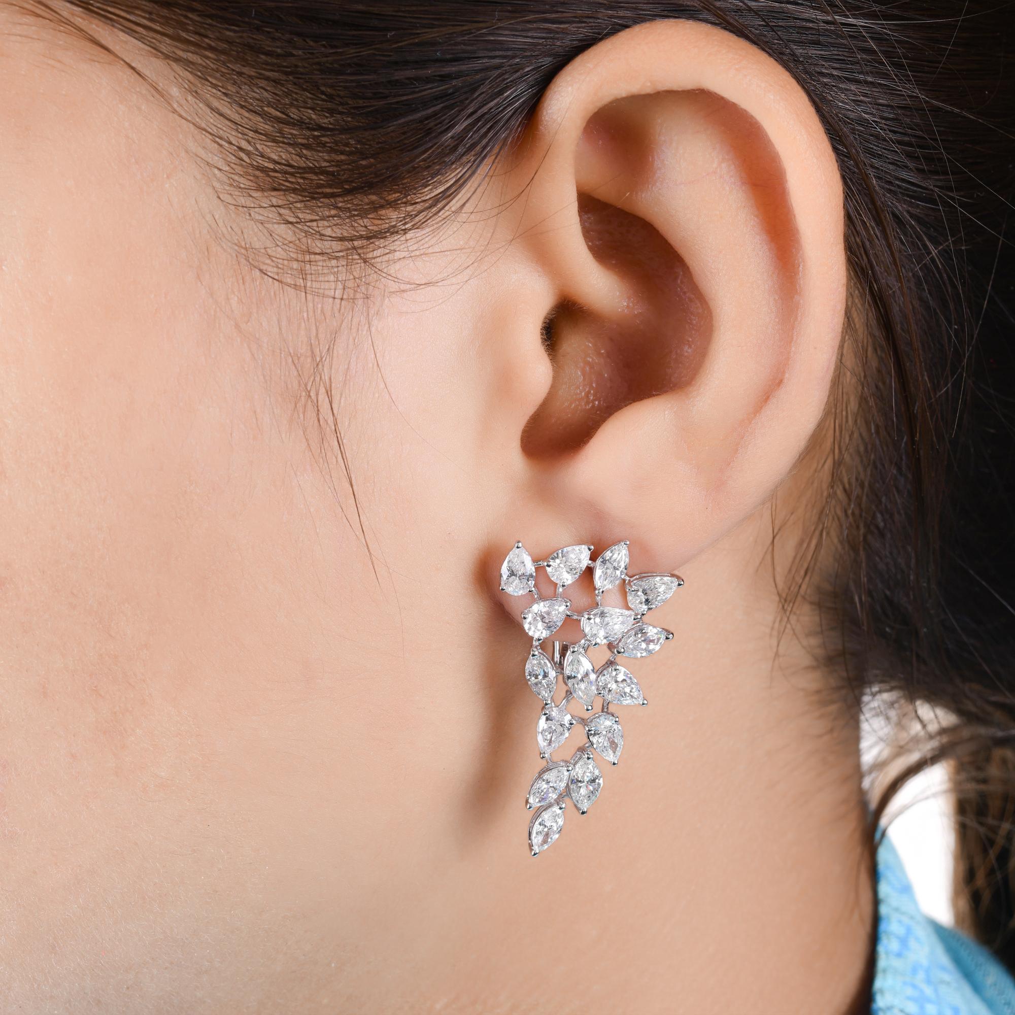 Taille poire Boucles d'oreilles en or blanc 14 carats avec diamants taille poire marquise 5,96 carats SI/H en vente